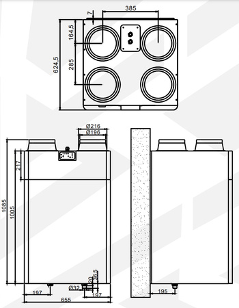 Recuperator de caldura 500 m3/h - Reventon VERTIC 500