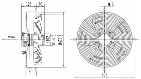 Ventilator industrial de aspirație 450 mm YWF4E-450S