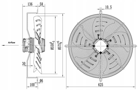 Ventilator industrial de aspirație 550 YWF4E-550S