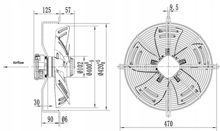 Ventilator industrial de aspirație 400mm YWF4E-400S