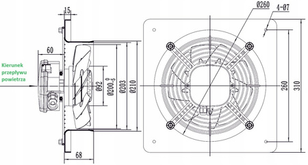 Ventilator de evacuare industrial 200mm wyd. 780m3