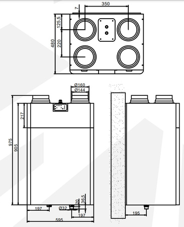 Recuperator de caldura 350 m3/h - Reventon VERTIC 350
