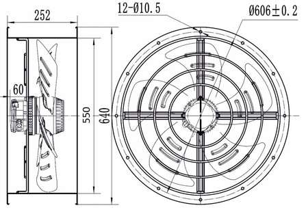 Ventilator industrial de conducte fi 550 in. 7500 m3/h YWF-4E-550B-137/50-T
