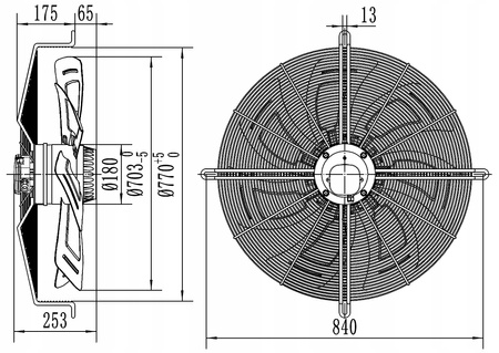 Ventilator industrial cu aspirație axială 710 mm YWF-6D-710S