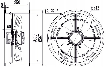Ventilator industrial pentru conducte fi 500 in. 6050 m3/h YWF-4E-500B-137/35-T