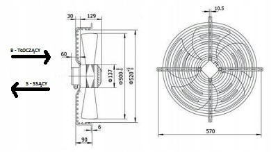 Ventilator axial industrial 500 mm YWF-4E-500S